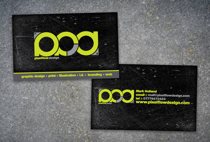 A business card for a company called Pixel Flow Design.